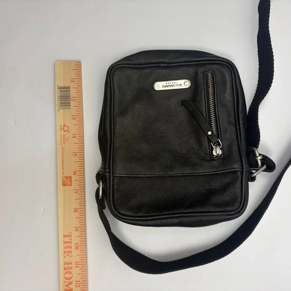 Bolongaro Trevor Mens Black Pebbled Leather Crossbody Messenger Bag Small